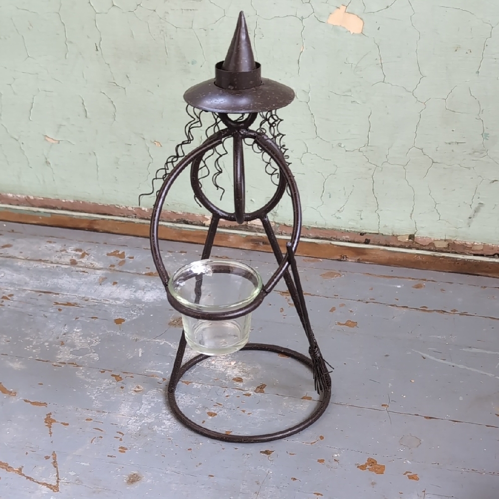 Rustic Metal Witch Candle Holder
